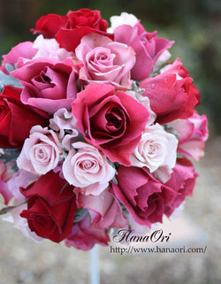 大人っぽい赤バラと淡いピンクバラのブーケ プリザーブドフラワーのお店 花織日記